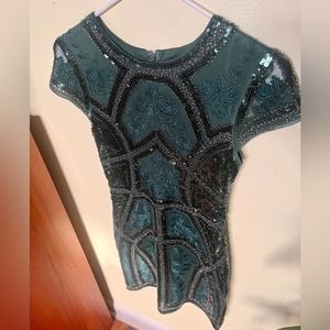 Lulu’s Spread Your Shine Emerald Green Sequin Embroidered Bodycon Dress Small
